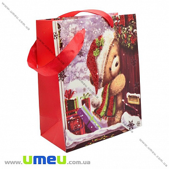 Подарочный пакет Новогодний, 17х14х7 см, Красный, 1 шт (UPK-023370)