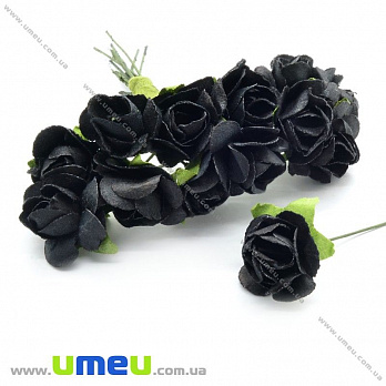 Роза бумажная, 15 мм, Черная, 1 шт (DIF-006748)