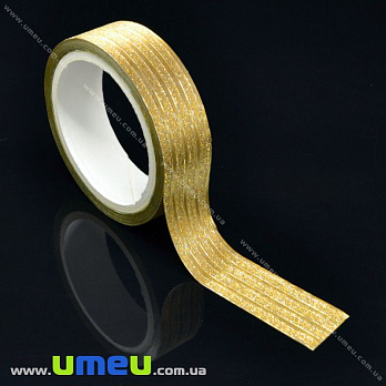 Декоративний скотч гліттерний, 15 мм, Золотистий (DIF-017913)