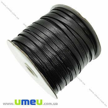 Полиэстеровый шнур плоский, Черный, 6 мм, 1 м (LEN-021770)