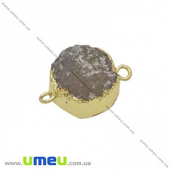 Конектор з натурального каменю Друза Агата в металі, Круглий, Сірий, 23х16 мм (POD-036928)