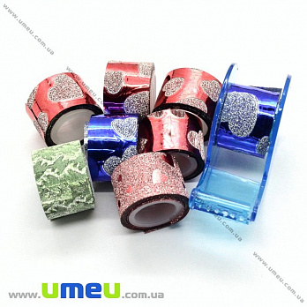 Декоративний скотч гліттерний з дозатором, Мікс, 12 мм (DIF-022564)