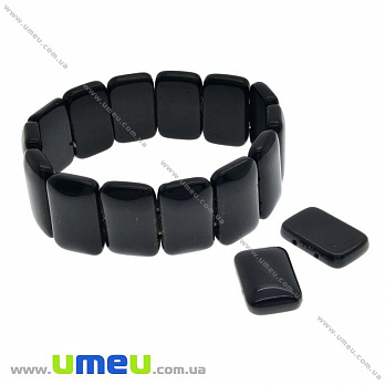 [Архів] Намистина натуральний камінь на два отвори Агат чорний, 22х14х6 мм (BUS-027515)