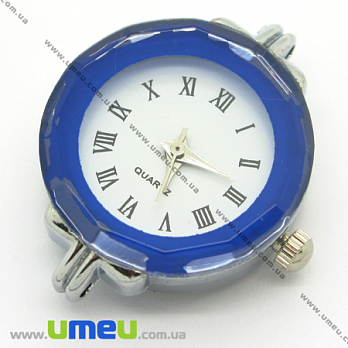 [Архив] Часы для браслетов круглые, Серебро, Синие 30х22 мм, 1 шт (CLC-006148)