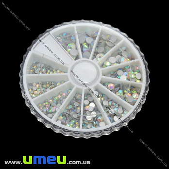 Набір скляних страз в контейнері, Білий АВ (STR-012714)
