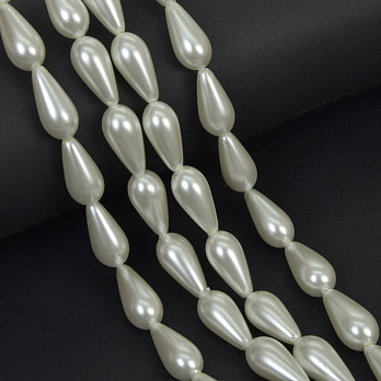 Намистини скляні Перли, Крапля, 16х8 мм, Білі (BUS-057503)