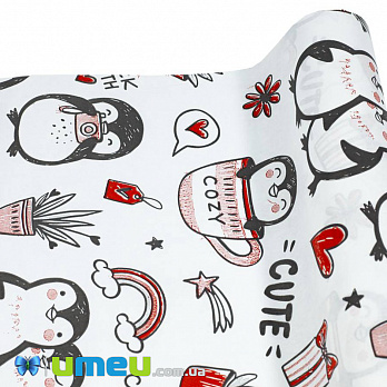 Упаковочная крафт бумага Новогодняя Пингвины, Белая, 70х100 см, 1 лист (UPK-039830)