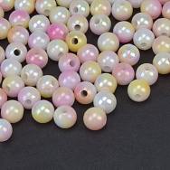 Намистини пластикові градієнтні, Круглі, 6 мм, Рожево-жовті (BUS-059555)