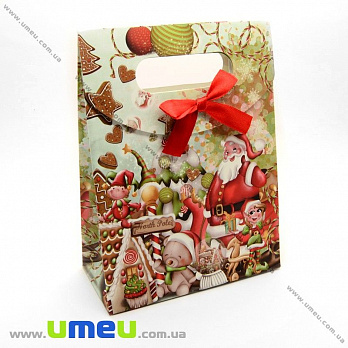 Подарунковий пакет на липучці, Новорічний, 16х12х6 см (UPK-009689)