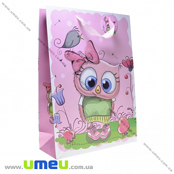 Подарунковий пакет Сова, 42х30х12 см, Рожевий (UPK-035656)