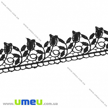 Кружево плетеное Тюльпаны, 37 мм, Черное, 1 м (LEN-011922)