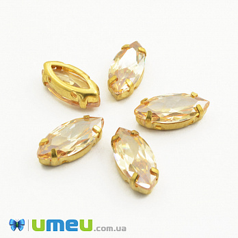 Шатон човник Кубічний цирконій 15х7 мм, Золото, Бежевий (KAB-041767)