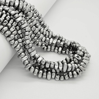 Намистини Гематит, Нат. камінь, З покриттям, 4х7-5х10 мм, Сріблясті (BUS-054031)