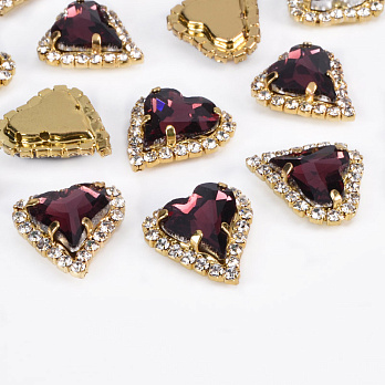 Шатон Серце 18х17 мм, Золото, Фіолетово-коричневий (KAB-053047)