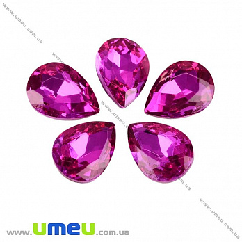 Ріволі скляний, Крапля гранована, 14х10 мм, Малиновий (KAB-001976)