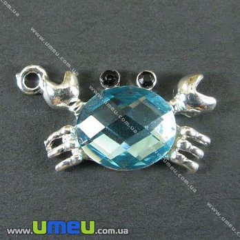 [Архів] Підвіска металева Краб з блакитним кабошоном, 24х13 мм (POD-003425)
