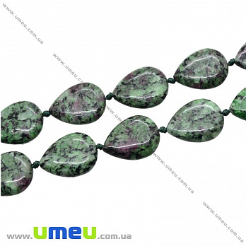 Бусина натуральный камень Рубин в цоизите, 18х14х5 мм, Капля плоская, 1 шт (BUS-027205)