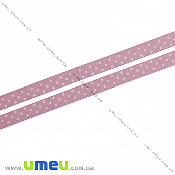 Репсовая лента в горошек, 10 мм, Розовая, 1 м (LEN-022433)