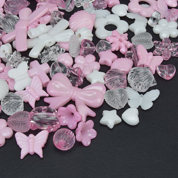 Бусины пластиковые,  Микс бело-розовый (BUS-062023)