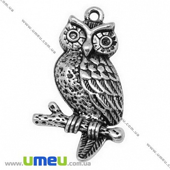 [Архів] Підвіска металева Сова, Античне срібло, 33х18 мм (POD-001278)