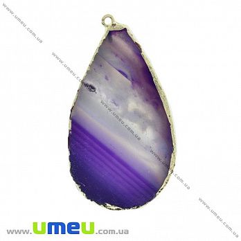 Подвеска из натурального камня, Агат фиолетовый в фольге, 57х32 мм, 1 шт (POD-033058)