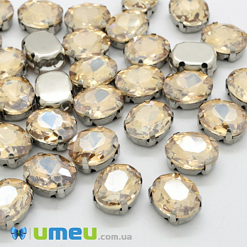 Шатон овальний 14х10 мм, Темне срібло, Бежевий (KAB-052791)