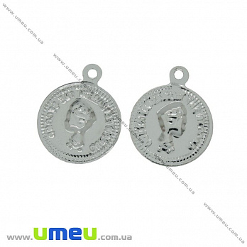[Архів] Підвіска металева Монетка, Світле срібло, 19х15 мм (POD-021308)