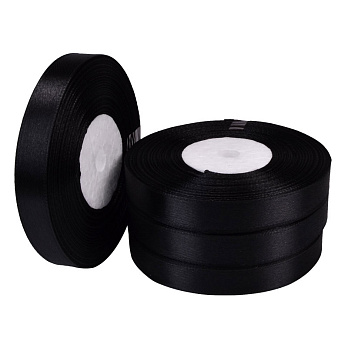 Атласная лента, 10 мм, Черная (LEN-060308)