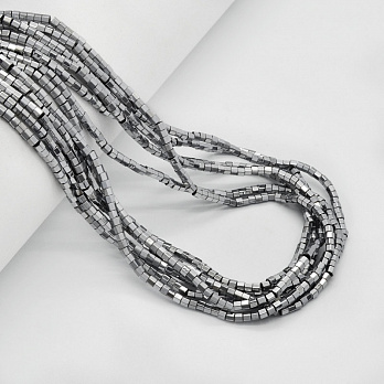 Намистини Гематит, Натур. камінь, 2,5 мм, Циліндр, З покриттям, Сріблясті (BUS-051761)