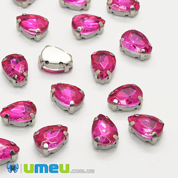 Шатон капля 14х10 мм, Темное серебро, Малиновый (KAB-052602)