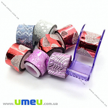 Декоративний скотч гліттерний з дозатором, Мікс, 12 мм (DIF-022572)
