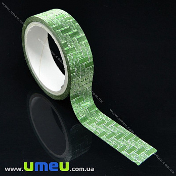 Декоративний скотч гліттерний, 15 мм, Зелений (DIF-018020)