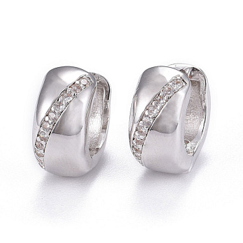 Сережки-кільця Huggie Покриття Платина зі страз. куб. цирконій, 12х6 мм (OSN-053106)