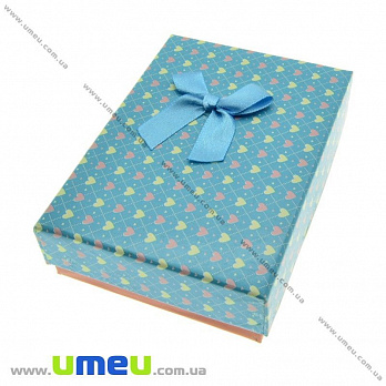 Подарочная коробочка Прямоугольная с сердечками, 11х8х3 см, Голубая, 1 шт (UPK-023155)