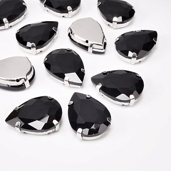 Шатон крапля 25х18 мм, Темне срібло, Чорний (KAB-052627)