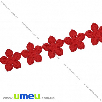 Тесьма тисненая Цветы, 18 мм, Красная, 1 м (LEN-014537)