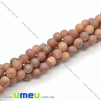 [Архів] Намистина натуральний камінь Агат з друзою і напиленням, Персикова, 6-7 мм (BUS-037266)