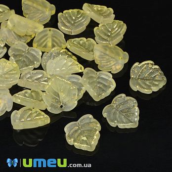 Намистина скляна, 15х14 мм, Листок, Жовта (BUS-046183)