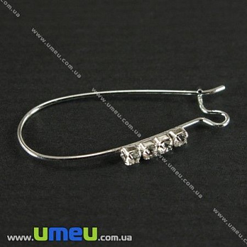 [Архів] Швензи-краплі зі стразами, Світле срібло, 33х16 мм (OSN-000446)