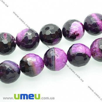 [Архів] Намистина натуральний камінь Агат фіолет. з прошарками кварцу, 16 мм, Кругла гран. (BUS-007722)