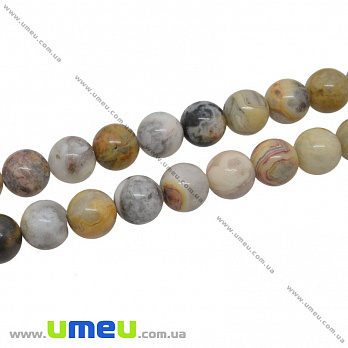 Бусина натуральный камень Агат кружевной (Crazy Agate), 10 мм, Круглая, 1 шт (BUS-034088)