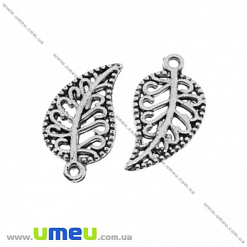 [Архів] Підвіска металева Листочок (двухстор.), Античне срібло, 19х10 мм (POD-032636)