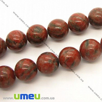 [Архив] Бусина натуральный камень Яшма красная, 12 мм, Круглая, 1 шт (BUS-006793)
