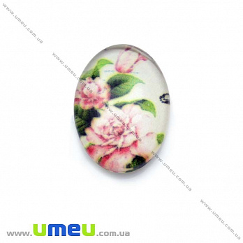 Кабошон скляний з принтом Квіти, 18х13 мм, Овал (KAB-013740)