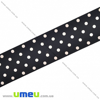 Репсова стрічка в горошок, 40 мм, Чорна (LEN-016699)