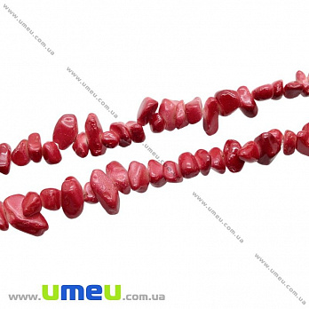 Скол (крошка) натуральный камень окрашенный красный, 5-8 мм, 1 нить, (82-84 см), (BUS-027245)