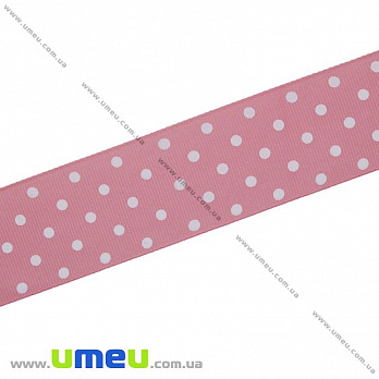 Репсова стрічка в горошок, 40 мм, Рожева (LEN-022466)