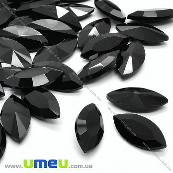 Ріволі скляний, Човник гранований, 10х5 мм, Чорний (KAB-026029)
