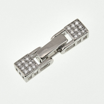 Застібка, 27х6,5 мм, Латунь з покриттям Родій, Куб. цирконій (ZAM-060832)