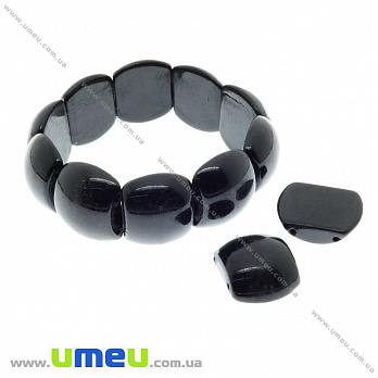 [Архів] Намистина натуральний камінь на два отвори Агат 2 сорт, 21х18х8 мм, Чорна (BUS-032395)